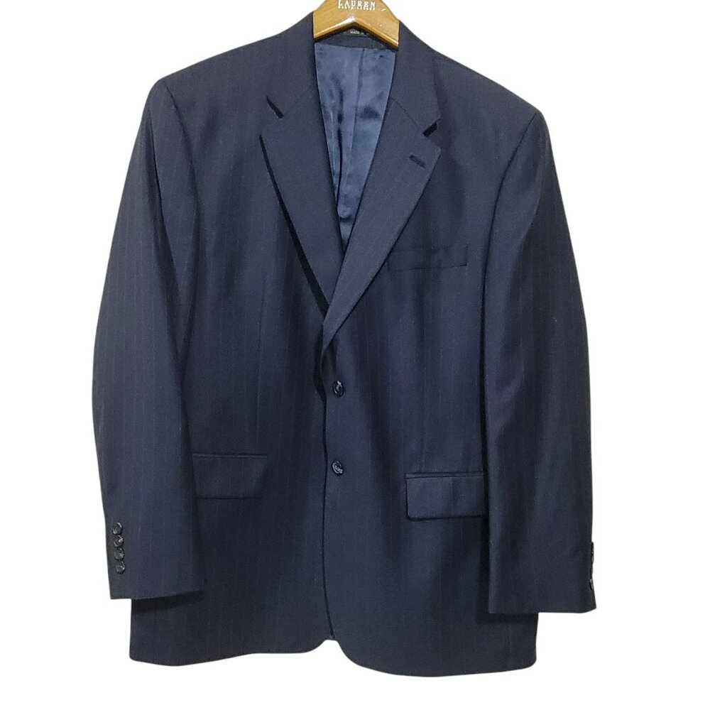Ralph Lauren 2 Piece Suit Mens 44R Blue Pinstripe Wool Cashmere Blazer Slacks
